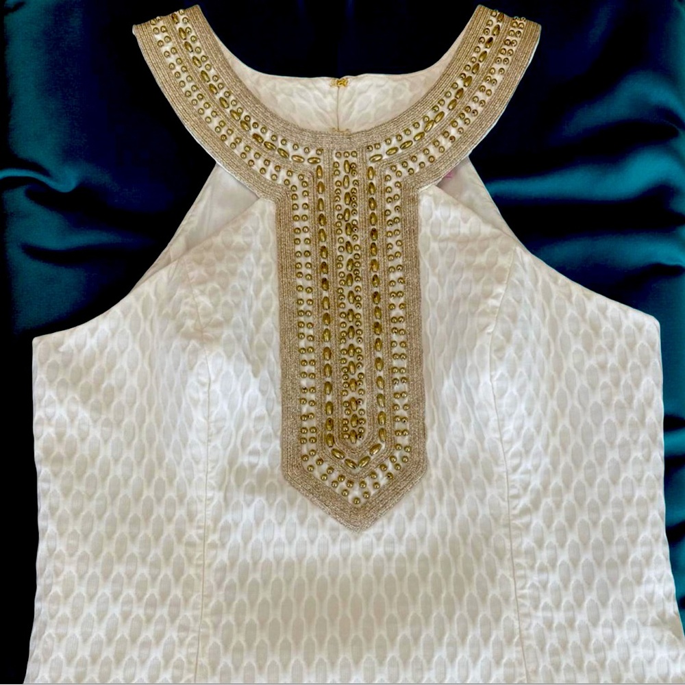Lilly Pulitzer NWT Size 6 Elegant White Halter Dress with Gold Accents (0504) - Picture 6 of 9